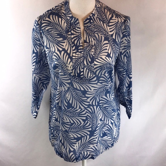 Talbots Tops - Talbots Petite Blue Palm Frond Print Tunic Top